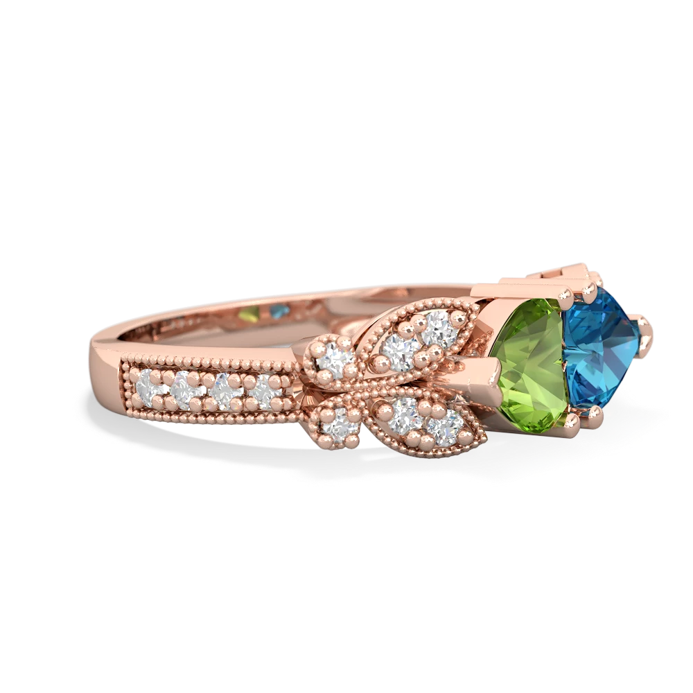 Peridot Diamond Butterflies 14K Rose Gold ring R5601