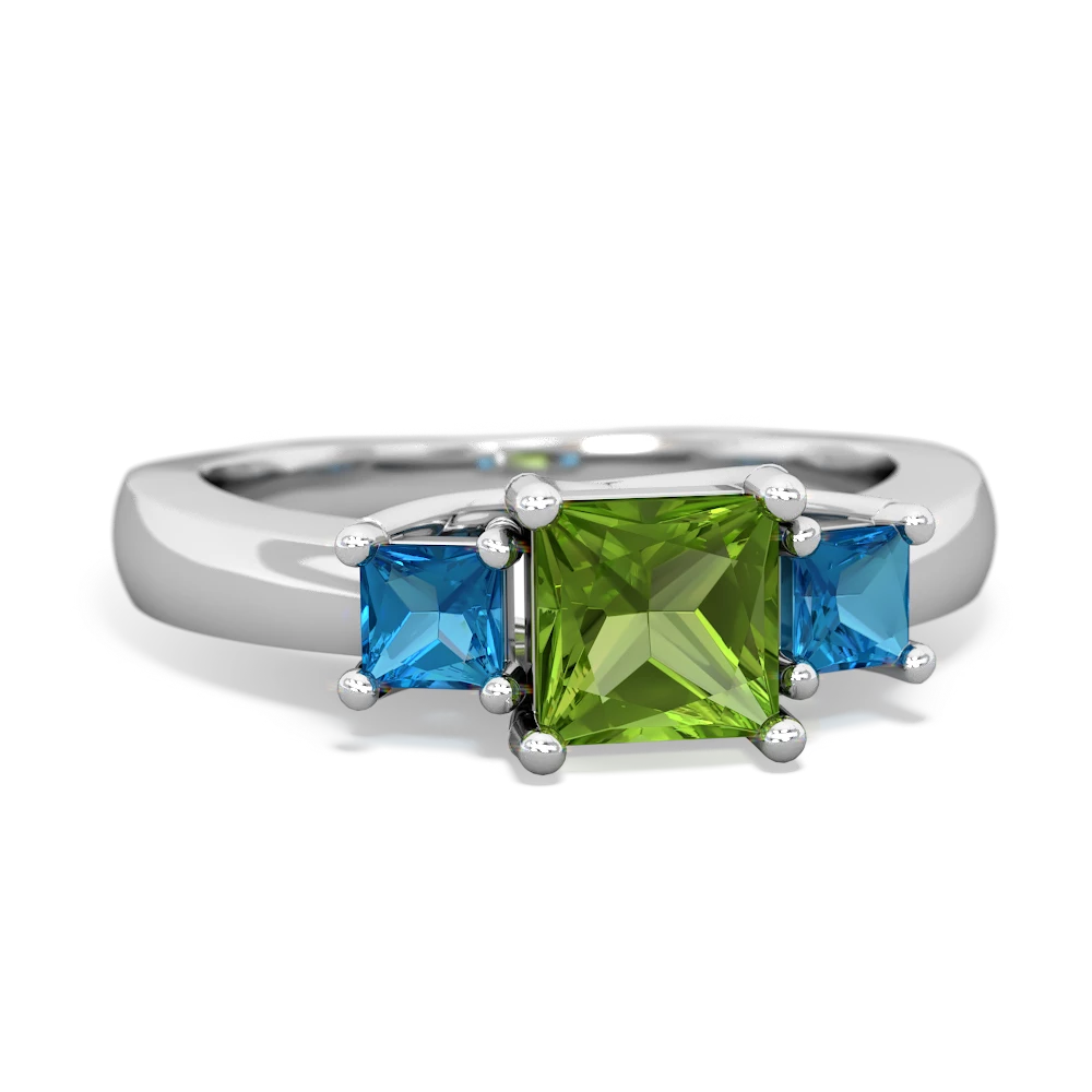 Peridot Three Stone Trellis 14K White Gold ring R4015