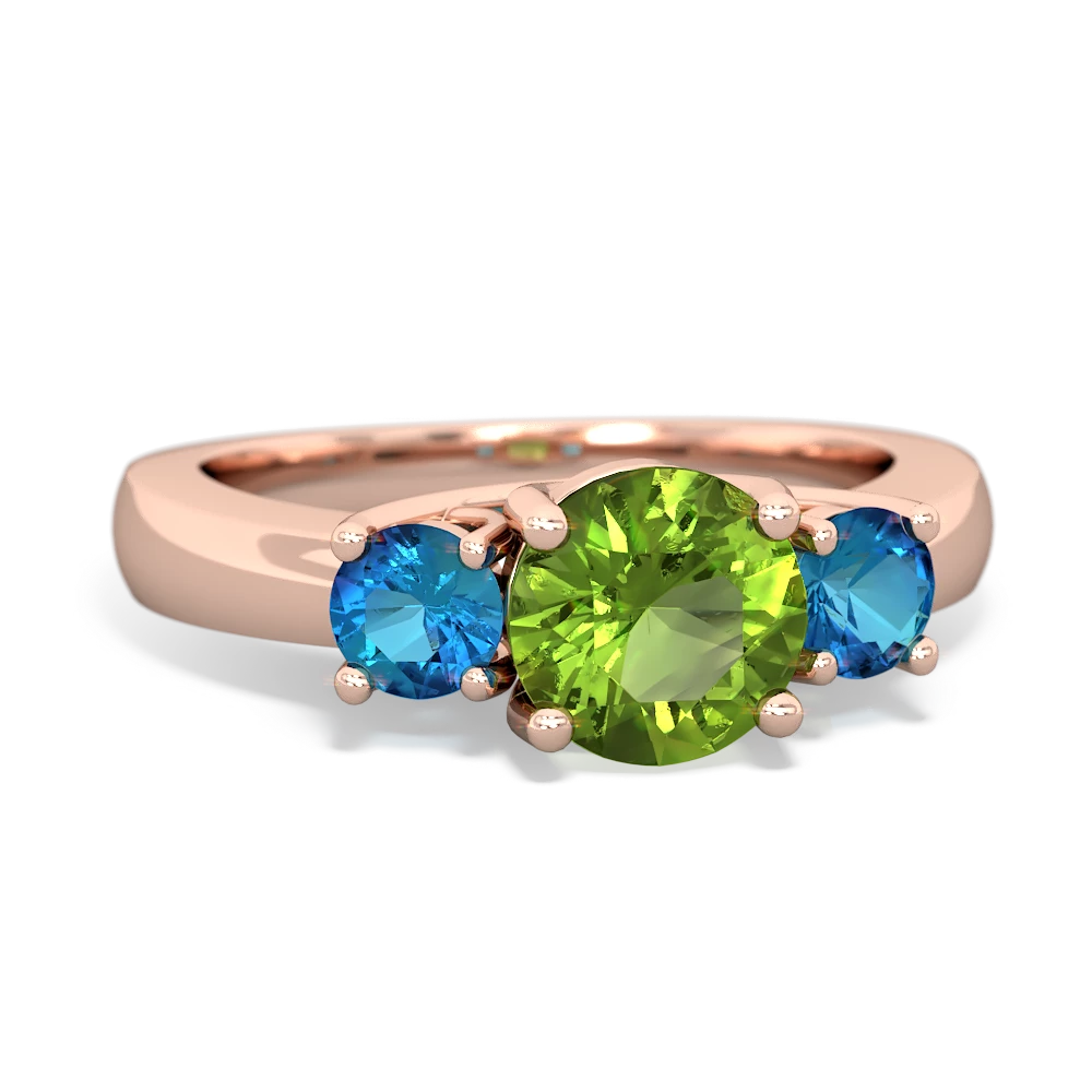 Peridot Three Stone Round Trellis 14K Rose Gold ring R4018