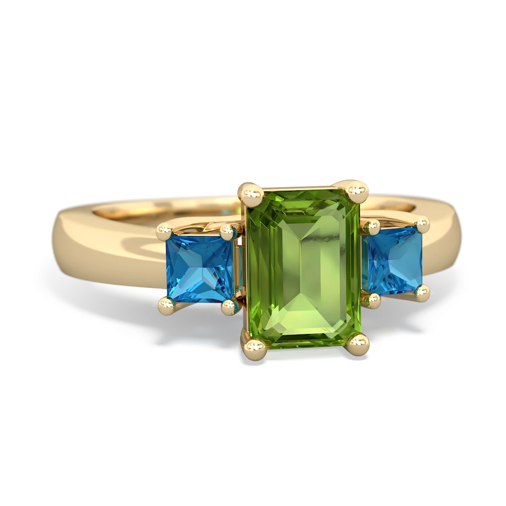 Peridot Three Stone Emerald-Cut Trellis 14K Yellow Gold ring R4021