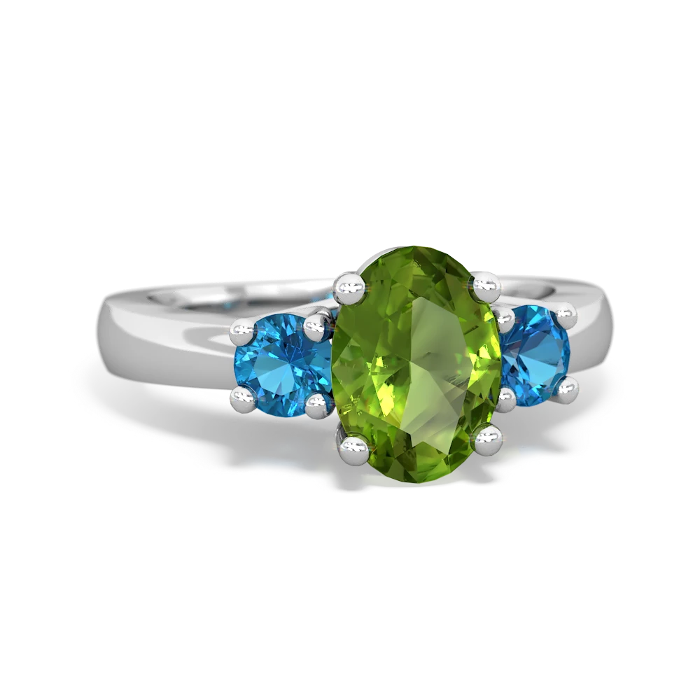 Peridot Three Stone Oval Trellis 14K White Gold ring R4024