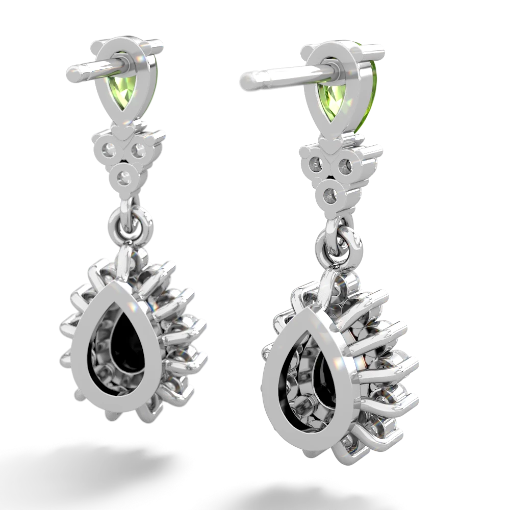 Peridot Halo Pear Dangle 14K White Gold earrings E1882