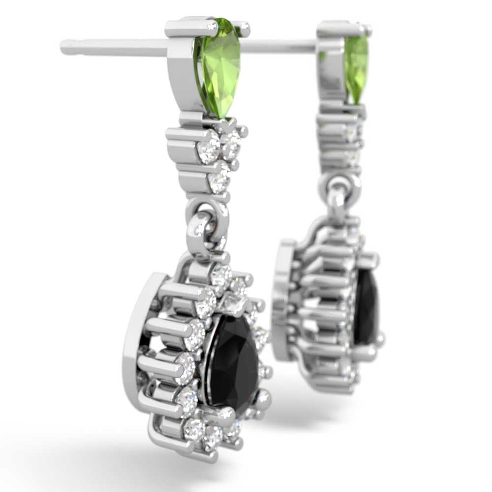 Peridot Halo Pear Dangle 14K White Gold earrings E1882