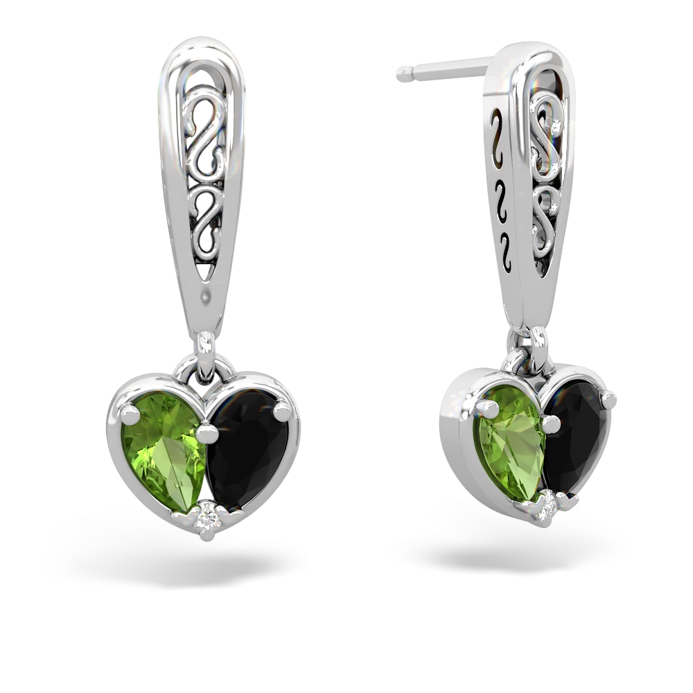 Peridot Filligree Heart 14K White Gold earrings E5070