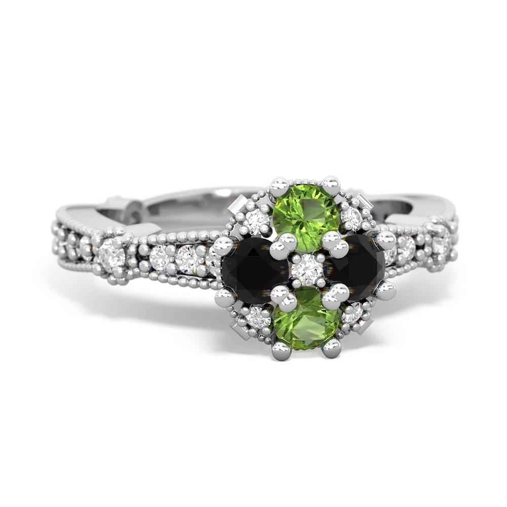 Peridot Sparkling Tiara Cluster 14K White Gold ring R26293RD