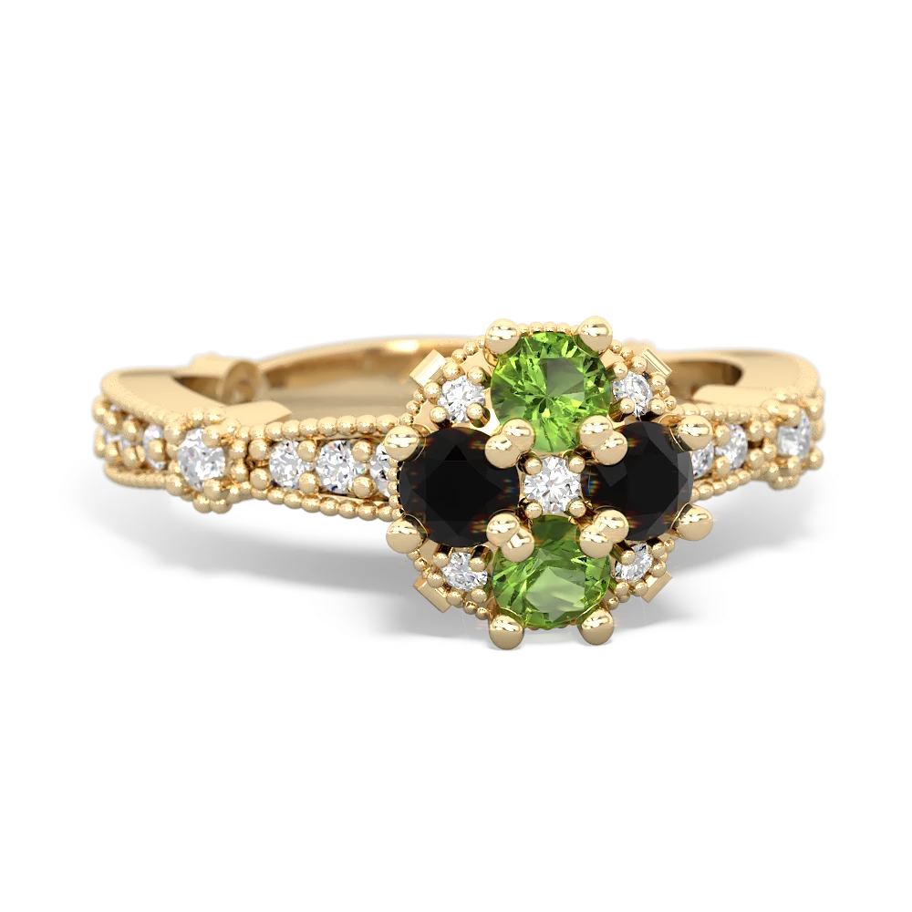 Peridot Sparkling Tiara Cluster 14K Yellow Gold ring R26293RD