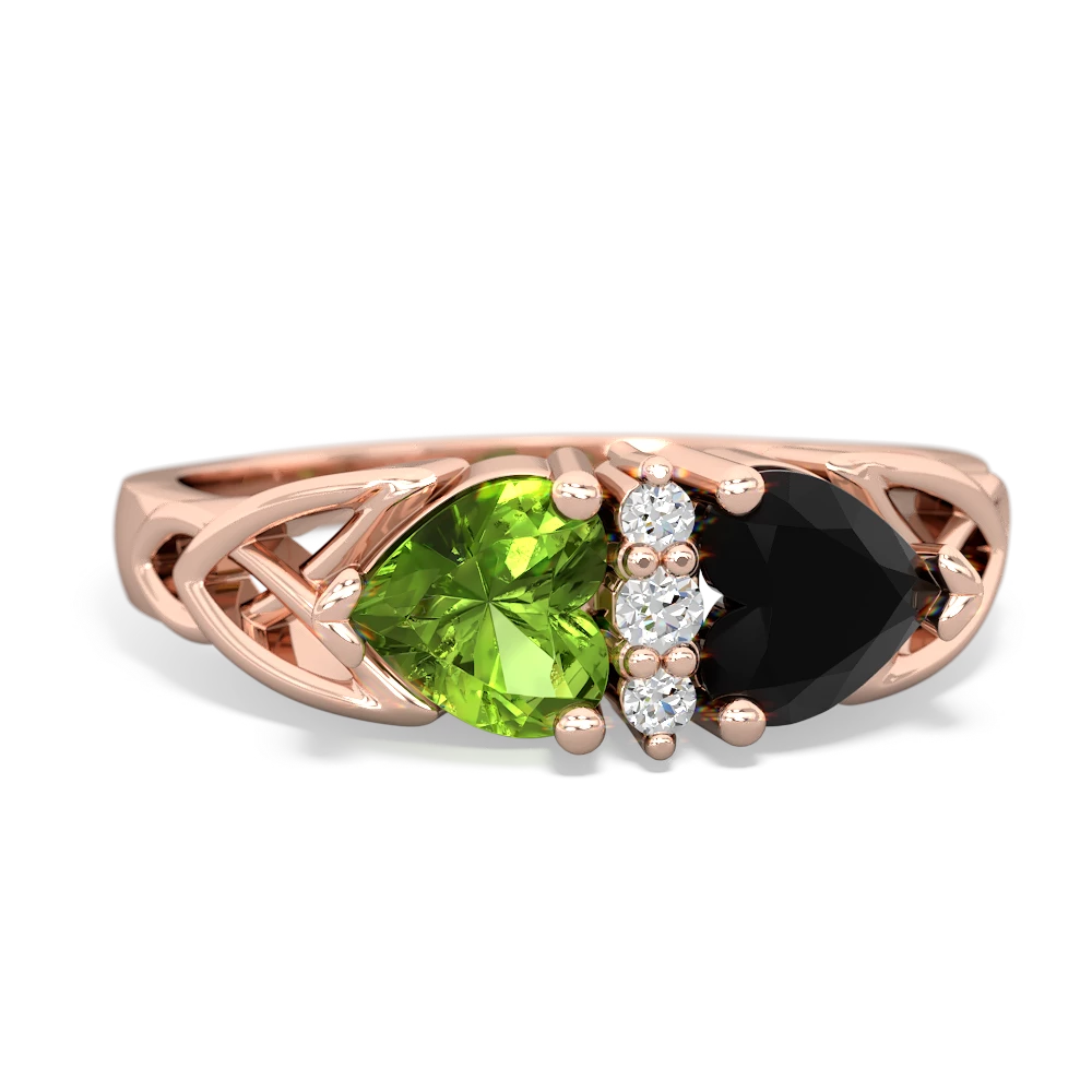 Peridot Celtic Knot Double Heart 14K Rose Gold ring R5040