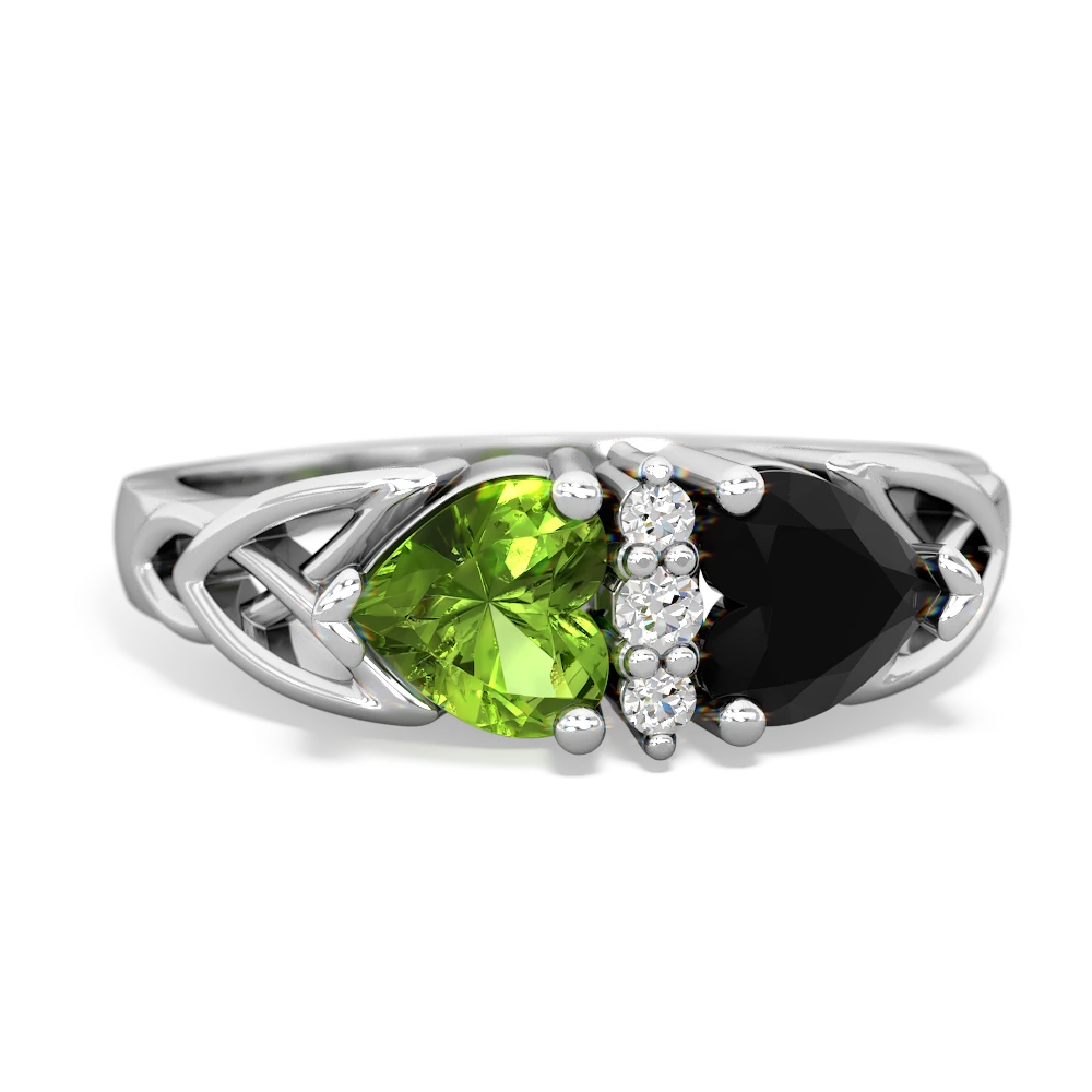 Peridot Celtic Knot Double Heart 14K White Gold ring R5040