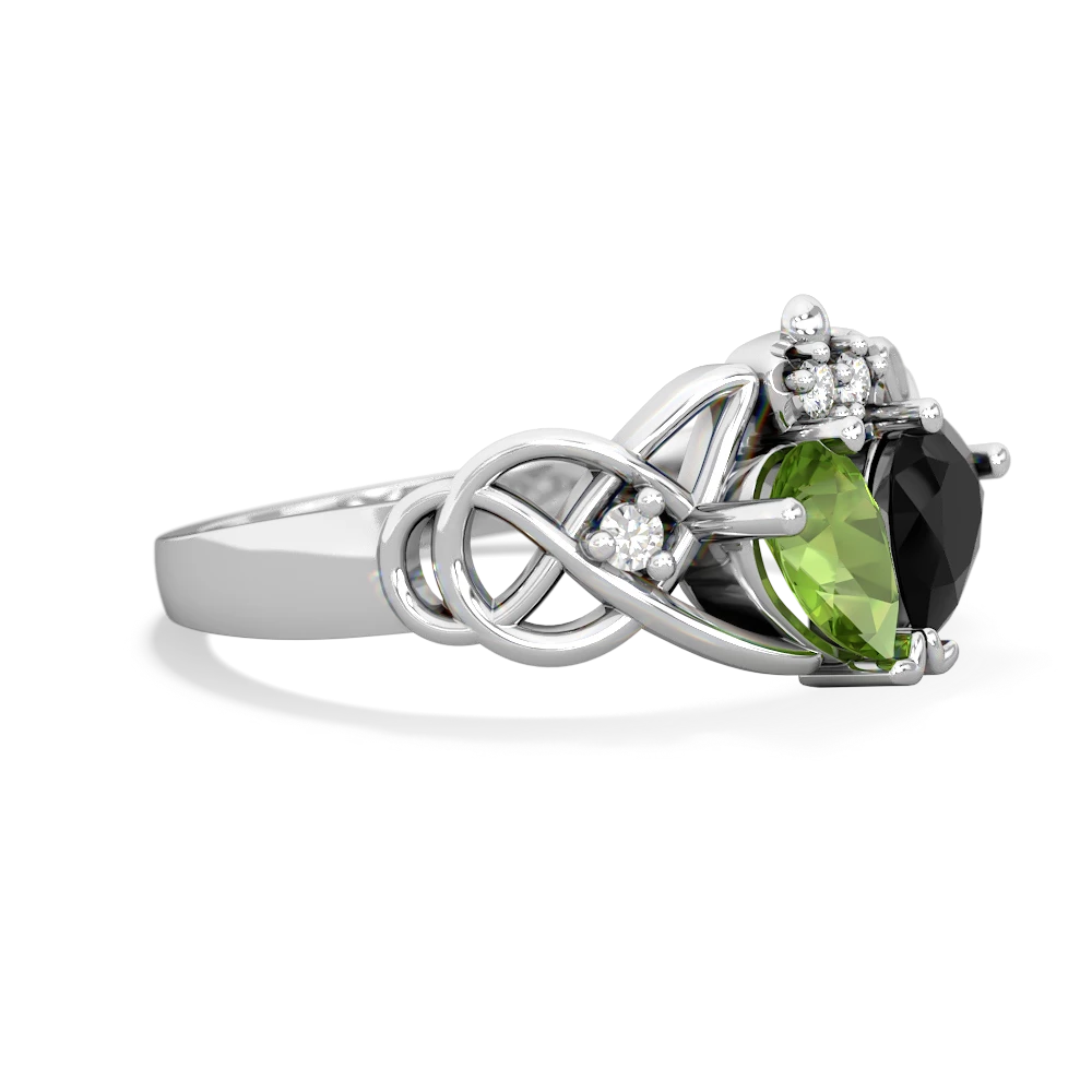 Peridot 'One Heart' Celtic Knot Claddagh 14K White Gold ring R5322