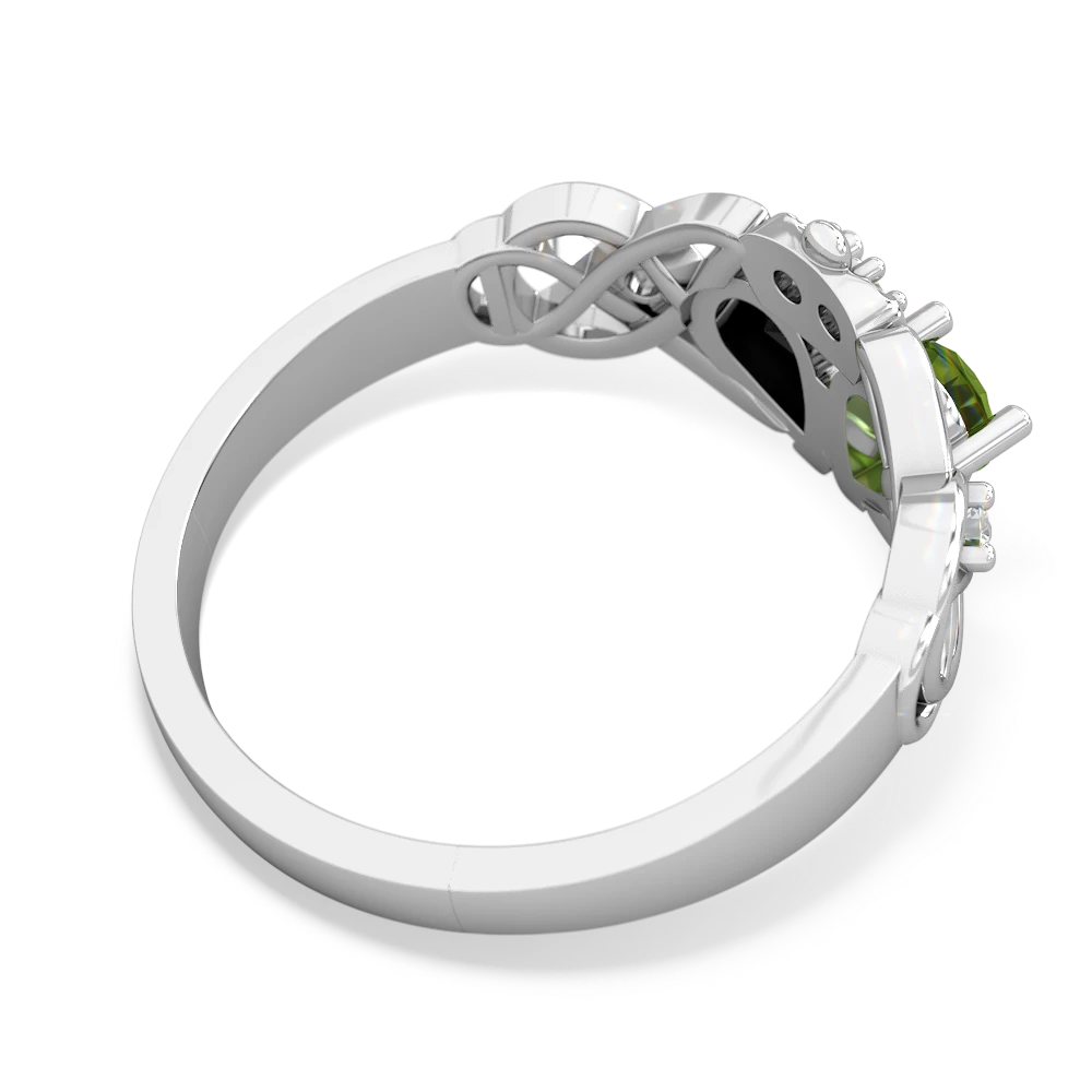 Peridot 'One Heart' Celtic Knot Claddagh 14K White Gold ring R5322