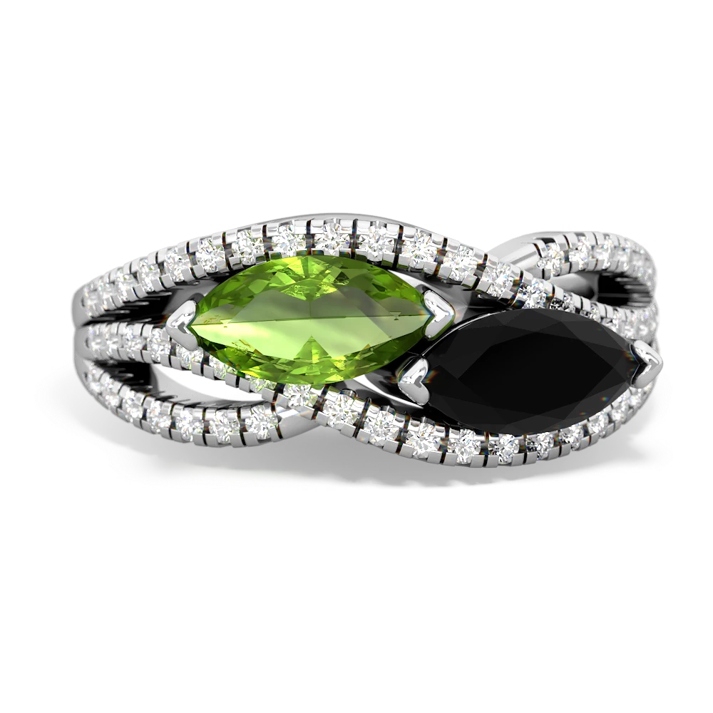 Peridot Diamond Rivers 14K White Gold ring R3070