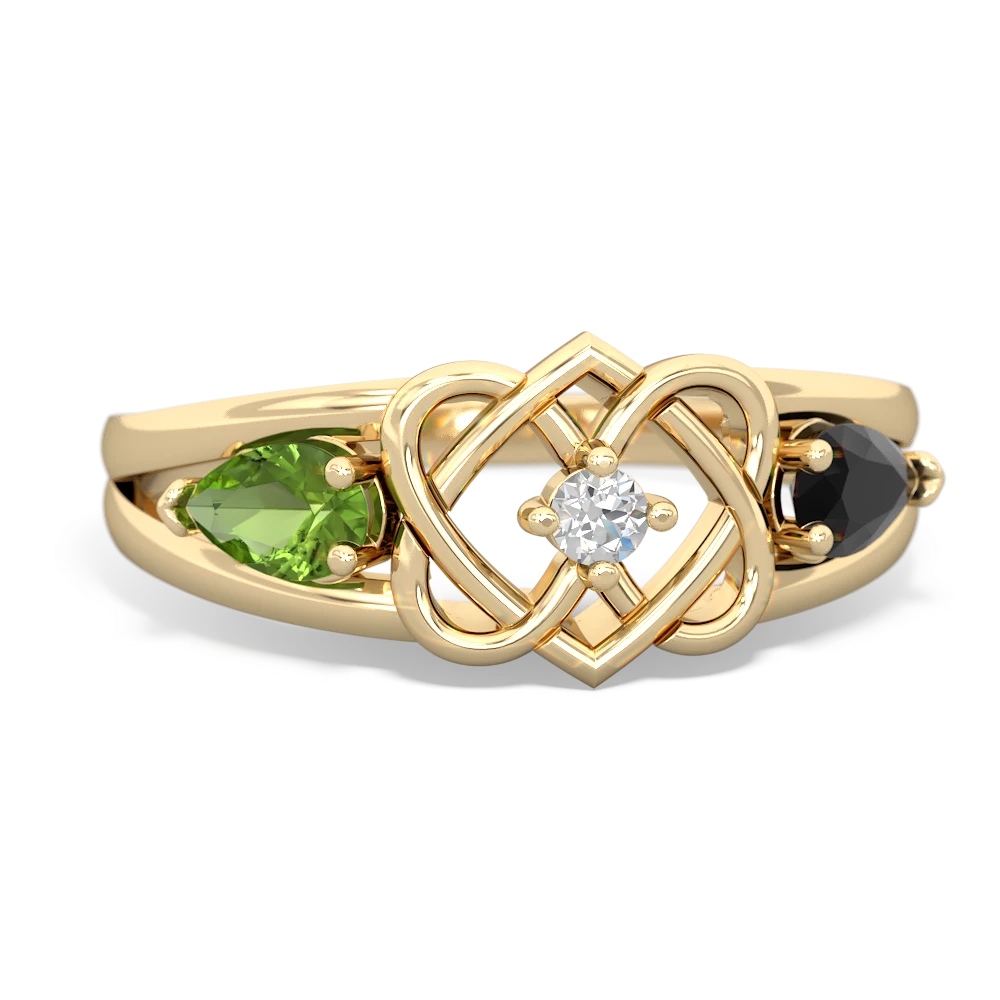 Peridot Hearts Intertwined 14K Yellow Gold ring R5880