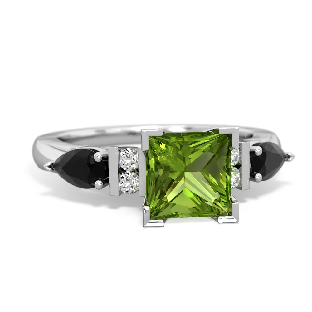 Peridot 6Mm Princess Eternal Embrace Engagement 14K White Gold ring C2002