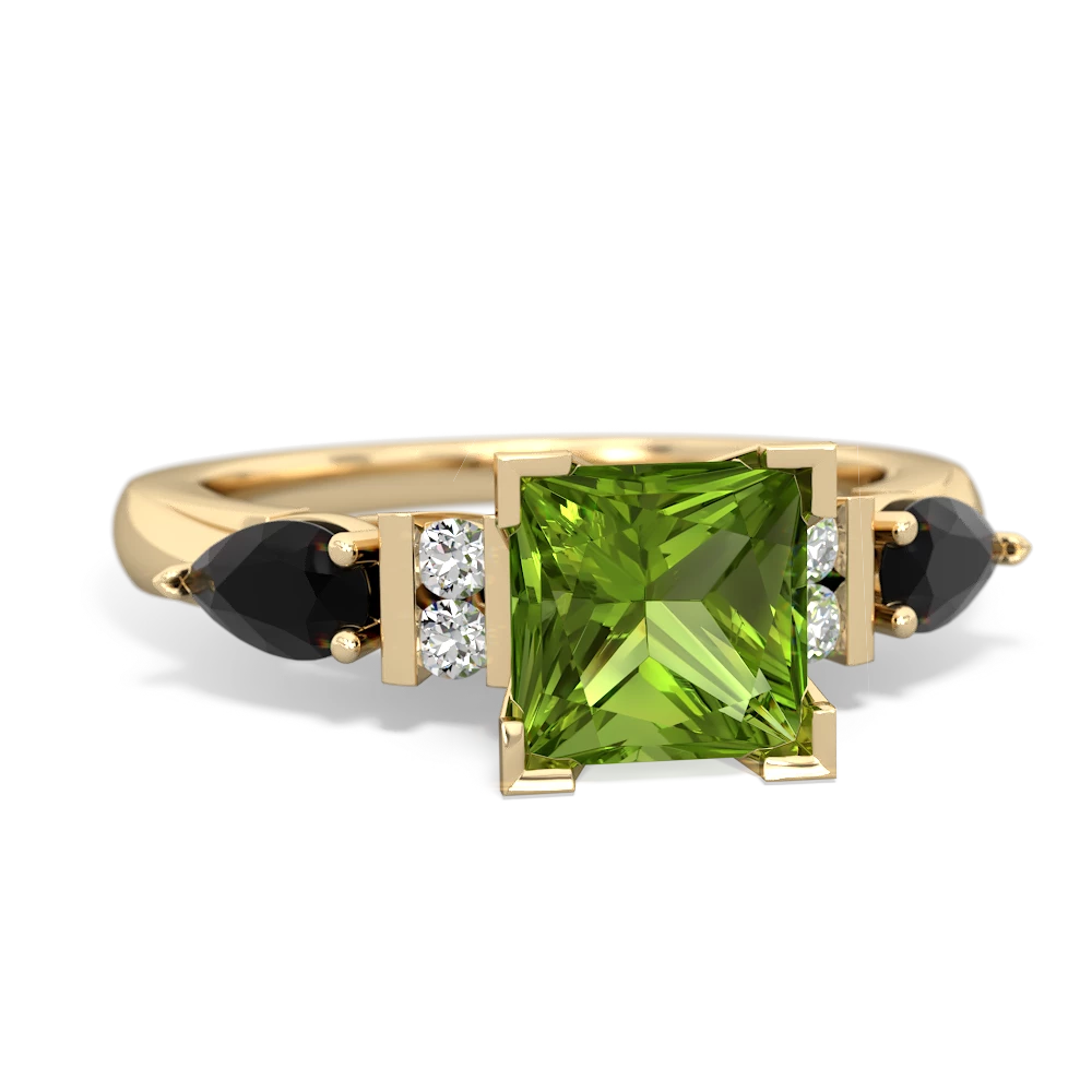 Peridot 6Mm Princess Eternal Embrace Engagement 14K Yellow Gold ring C2002