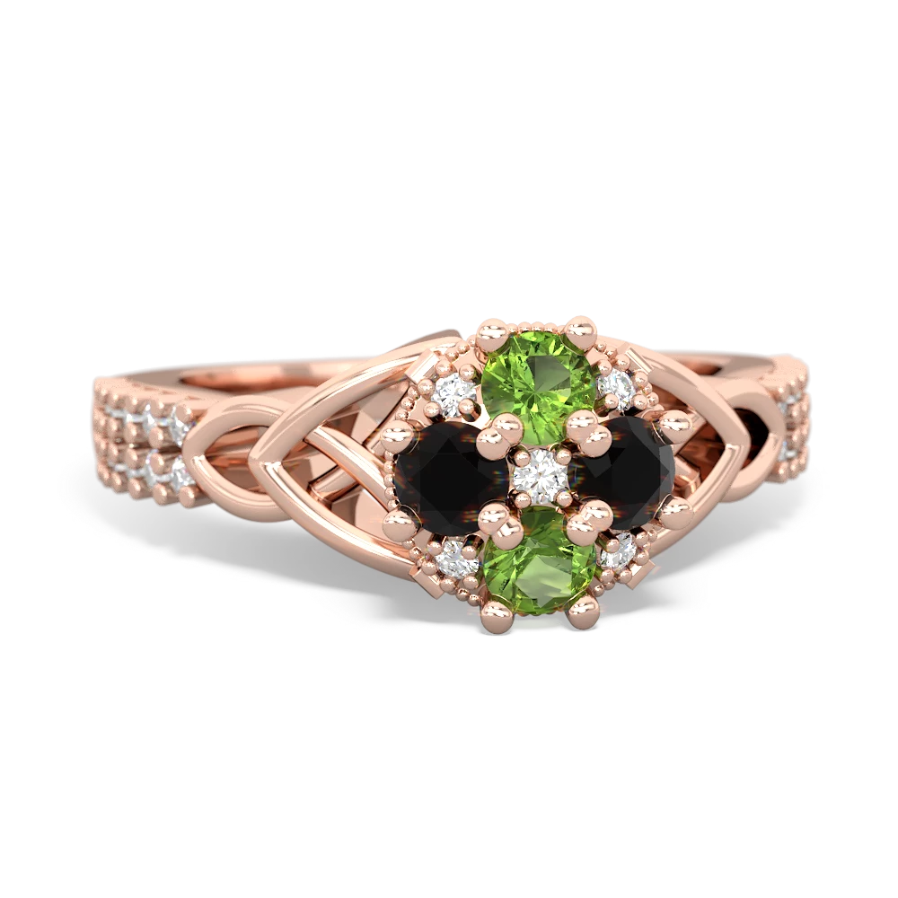 Peridot Celtic Knot Cluster Engagement 14K Rose Gold ring R26443RD