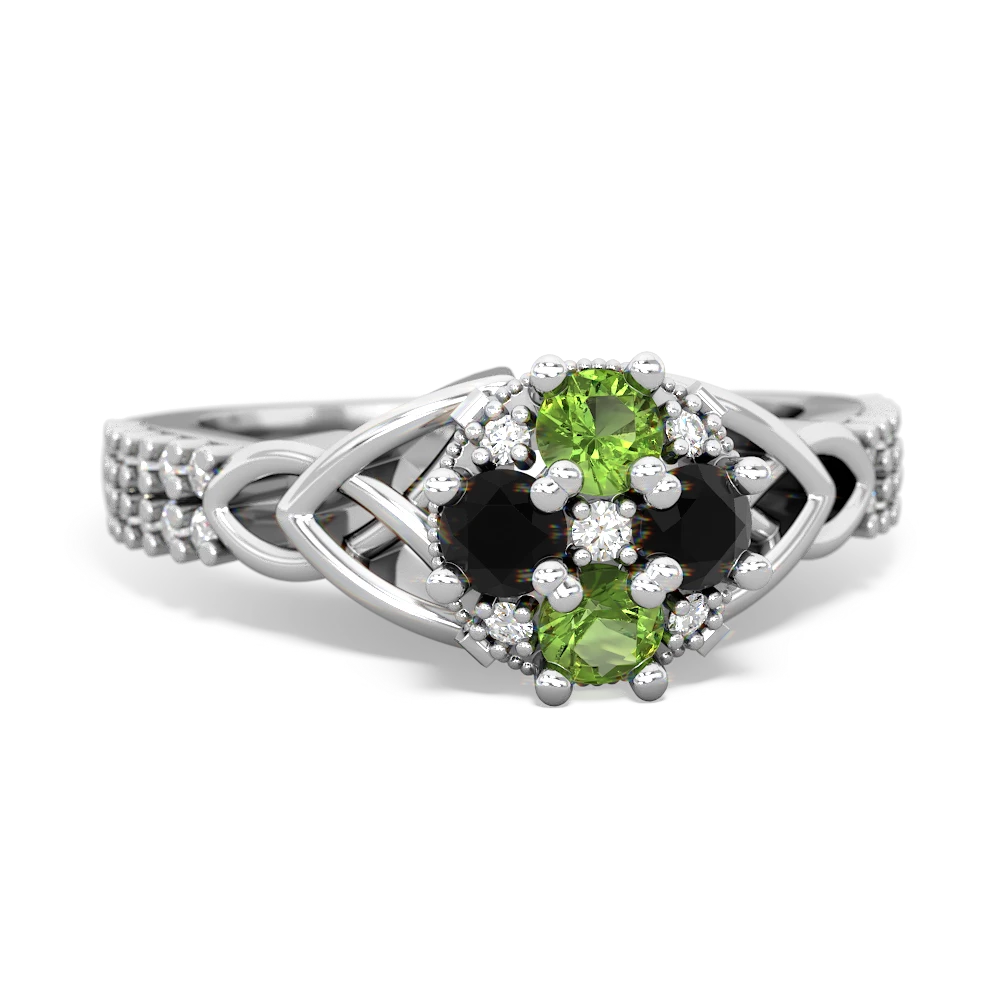 Peridot Celtic Knot Cluster Engagement 14K White Gold ring R26443RD