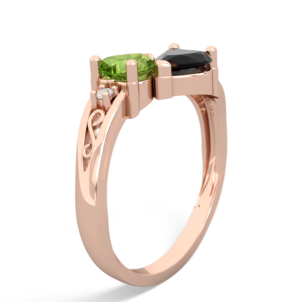Peridot Snuggling Hearts 14K Rose Gold ring R2178