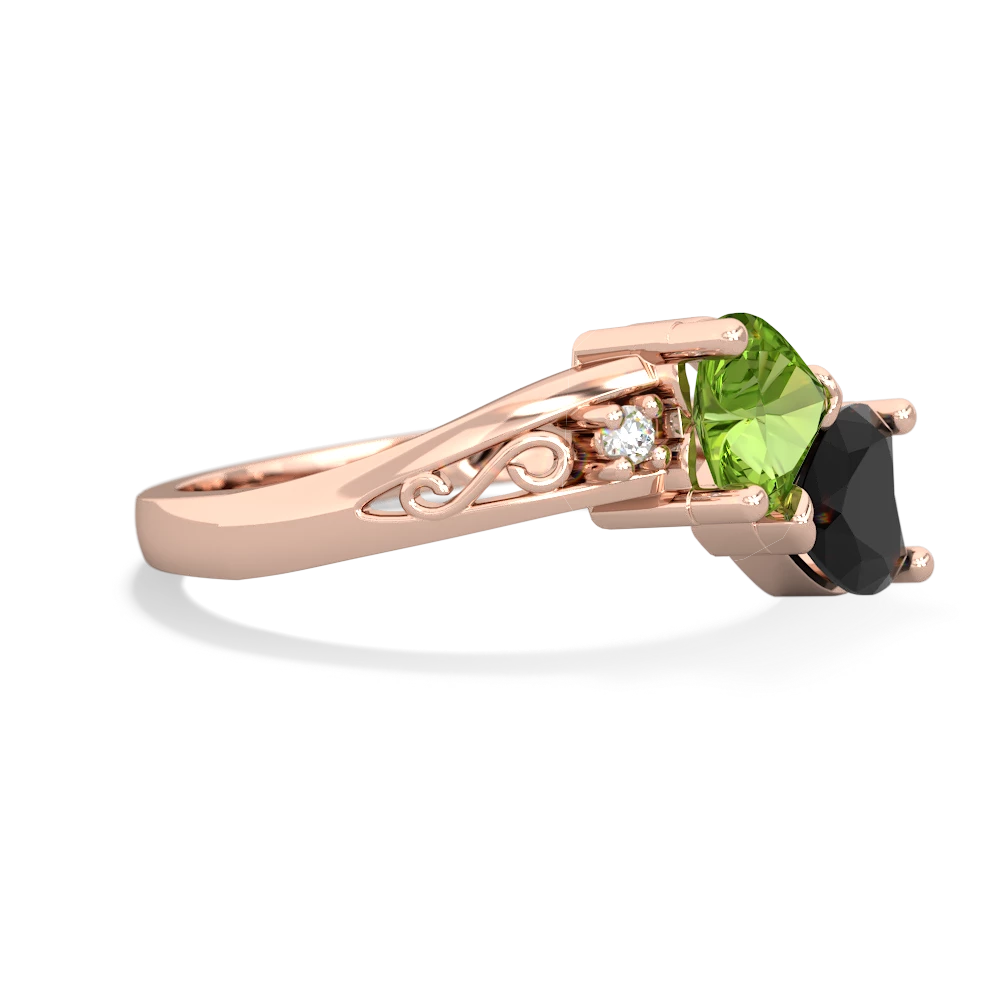 Peridot Snuggling Hearts 14K Rose Gold ring R2178