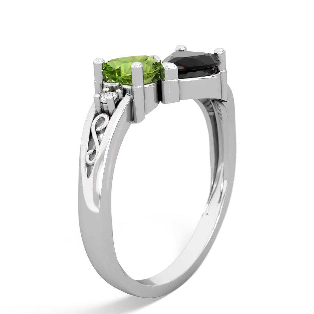 Peridot Snuggling Hearts 14K White Gold ring R2178