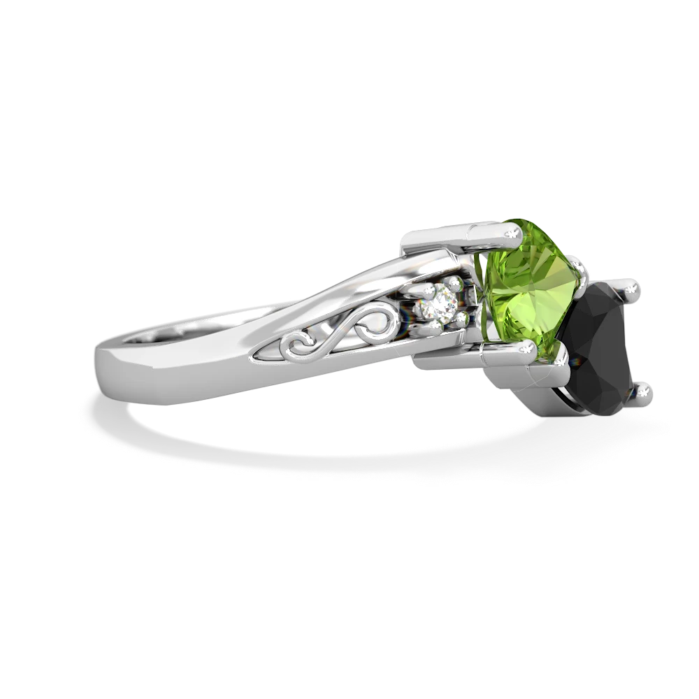 Peridot Snuggling Hearts 14K White Gold ring R2178