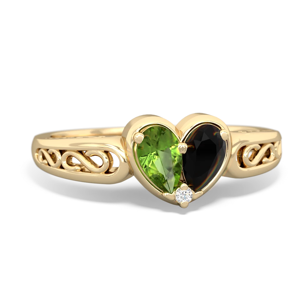 Peridot Filligree 'One Heart' 14K Yellow Gold ring R5070