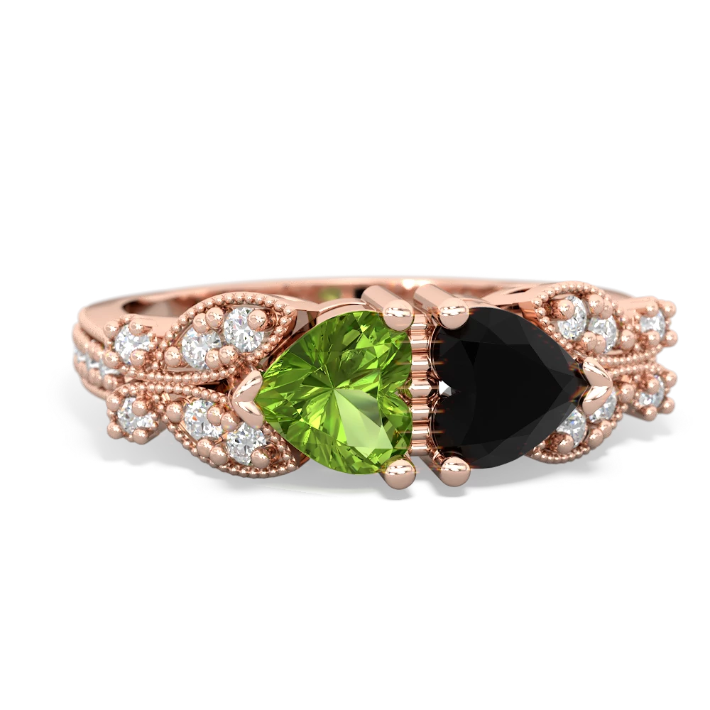 Peridot Diamond Butterflies 14K Rose Gold ring R5601