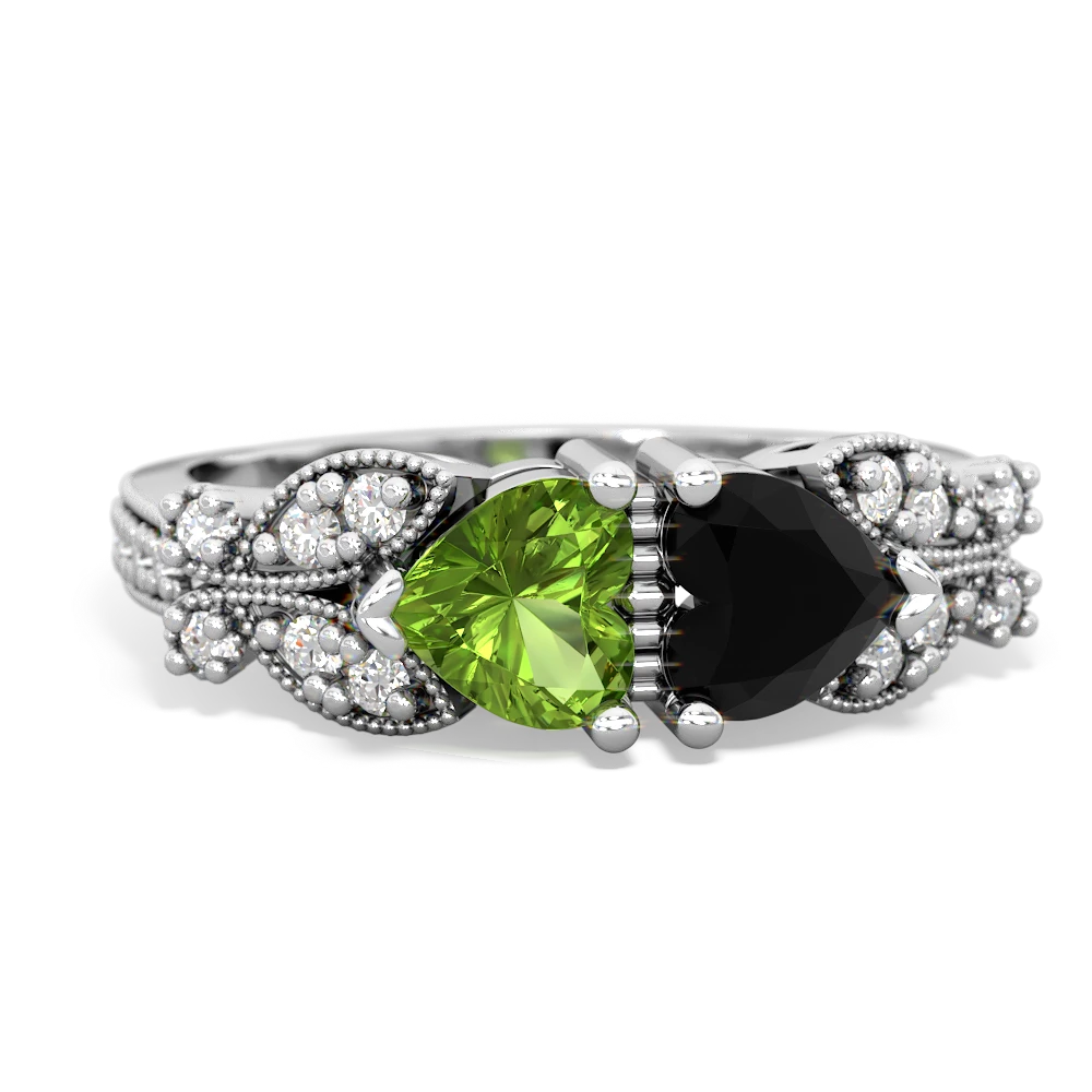 Peridot Diamond Butterflies 14K White Gold ring R5601