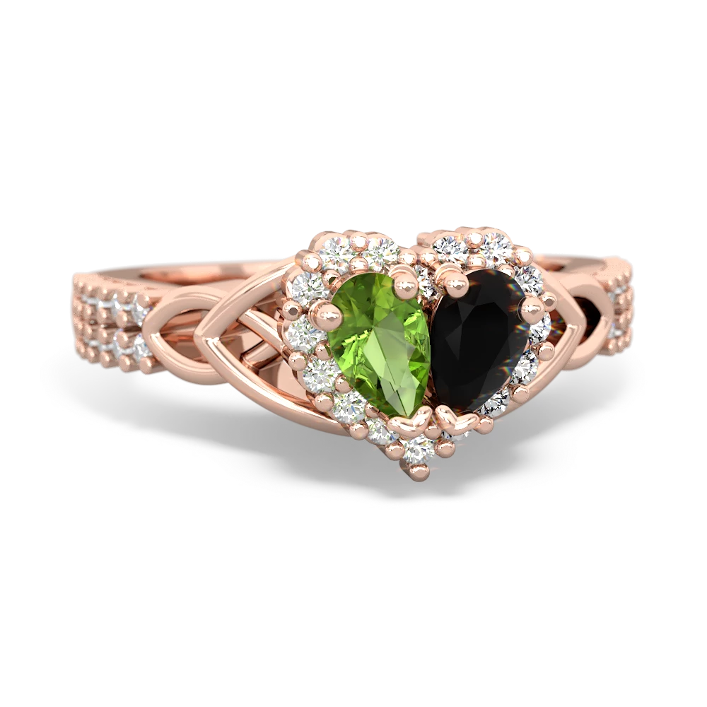 Peridot Celtic Knot Two Hearts As One 14K Rose Gold ring R2644HRT