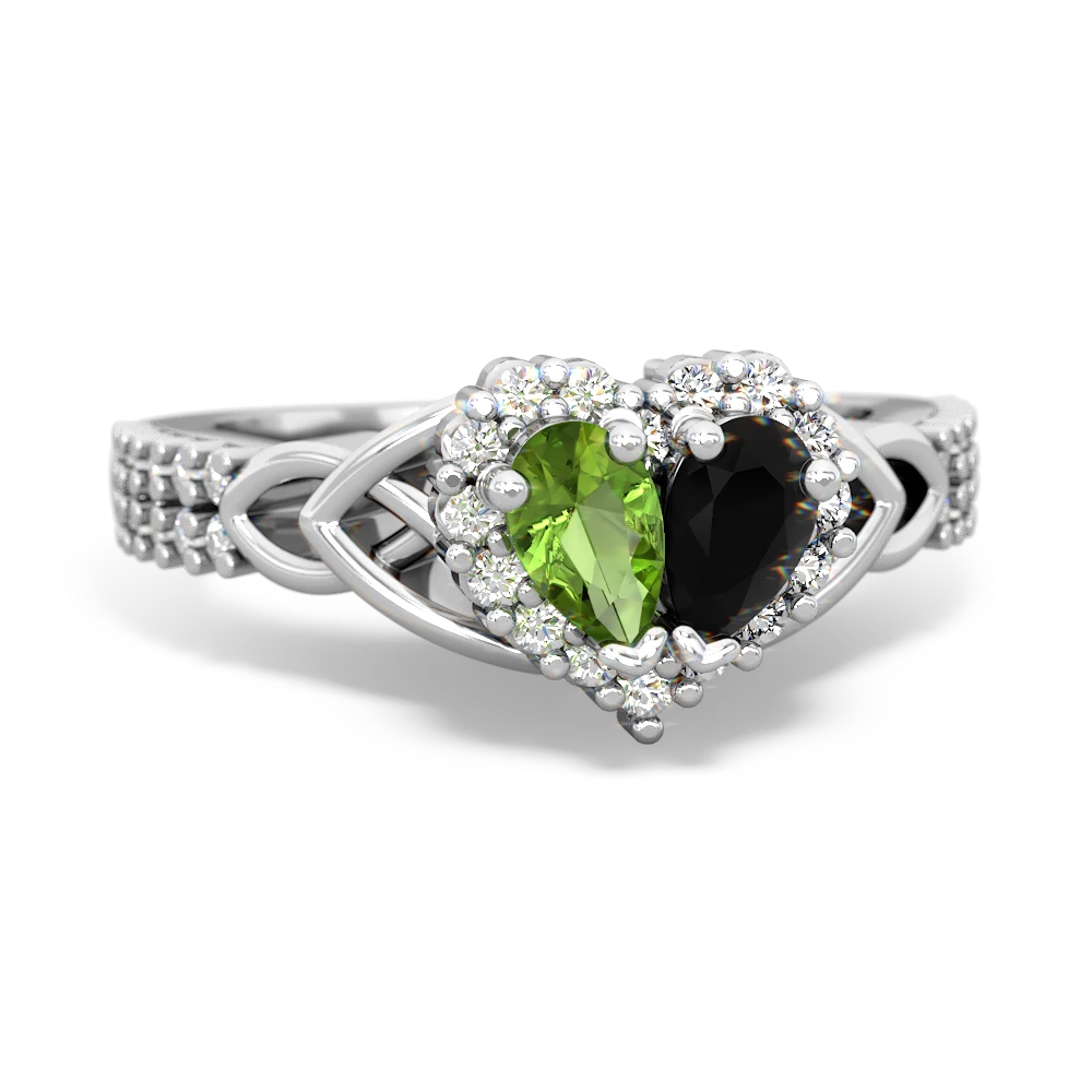 Peridot Celtic Knot Two Hearts As One 14K White Gold ring R2644HRT