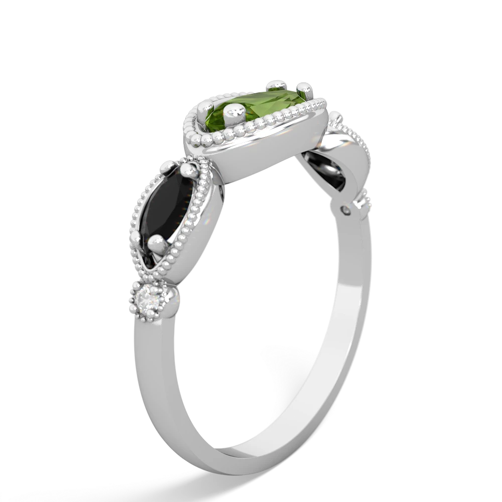 Peridot Milgrain Marquise 14K White Gold ring R5700