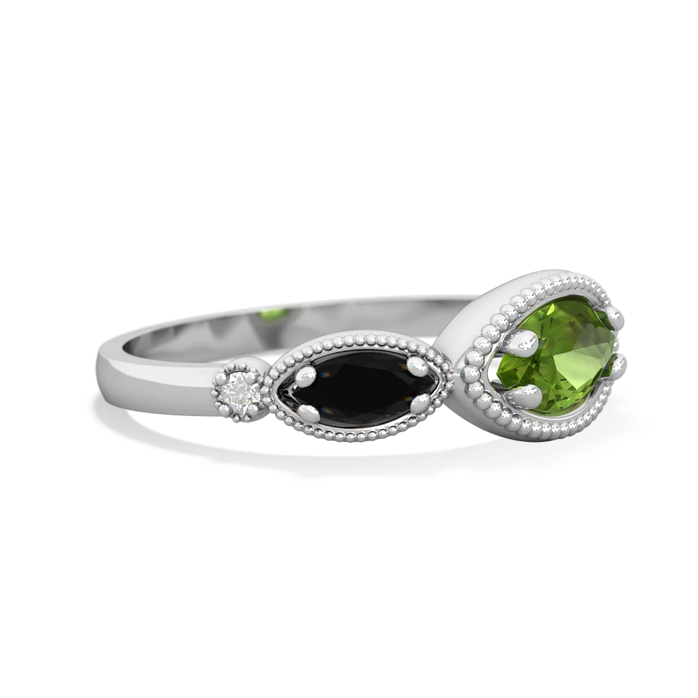 Peridot Milgrain Marquise 14K White Gold ring R5700