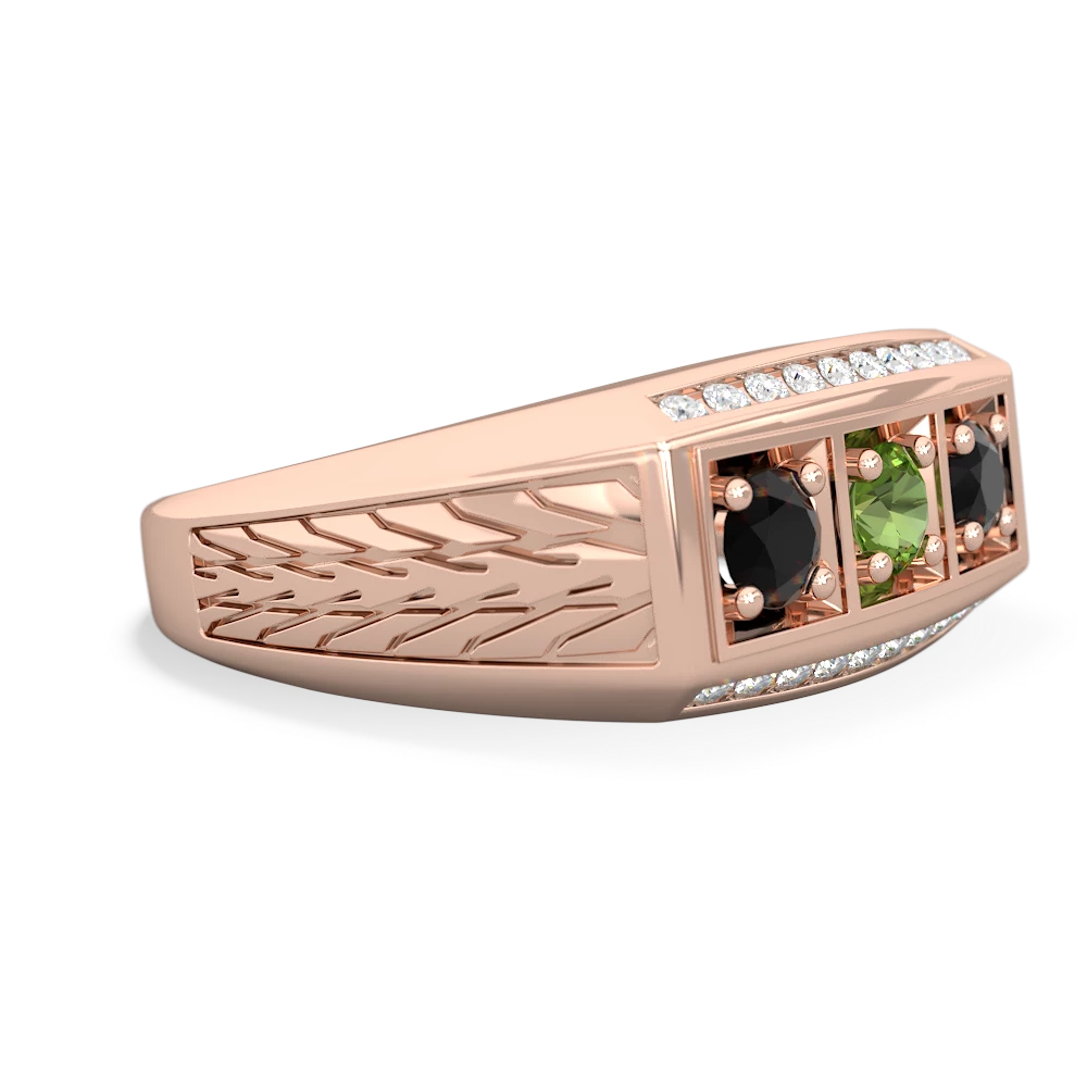 Peridot Three Stone Tire Tread Men's 14K Rose Gold ring R0520