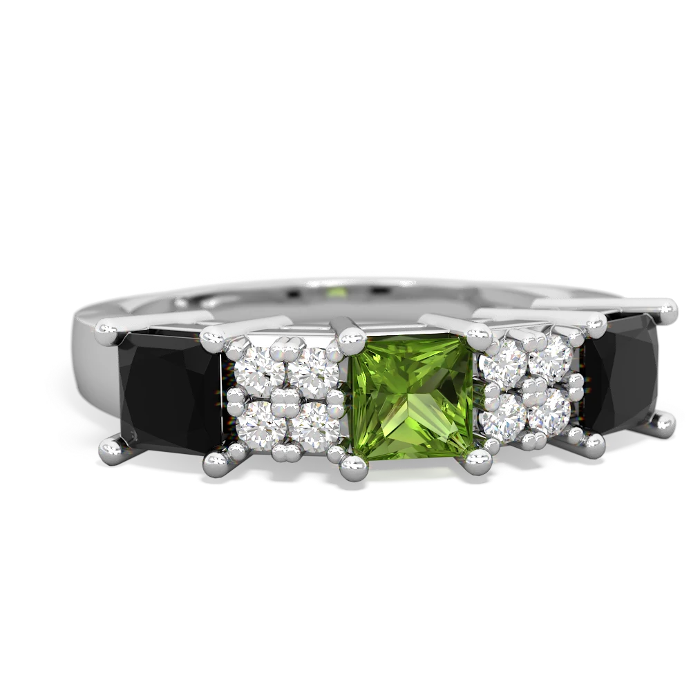 Peridot Three Stone Diamond Cluster 14K White Gold ring R2592