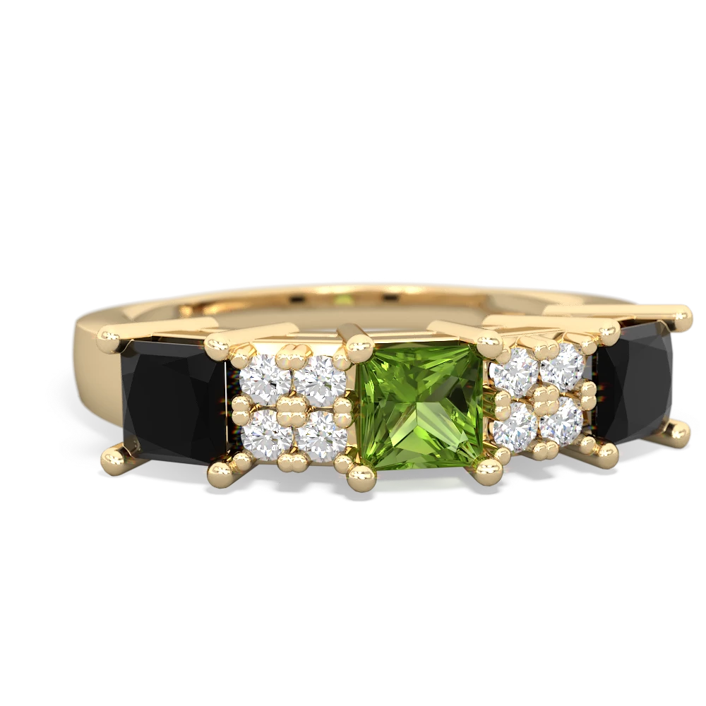 Peridot Three Stone Diamond Cluster 14K Yellow Gold ring R2592