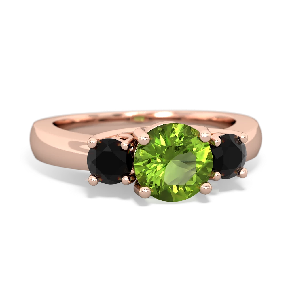 Peridot Three Stone Round Trellis 14K Rose Gold ring R4018