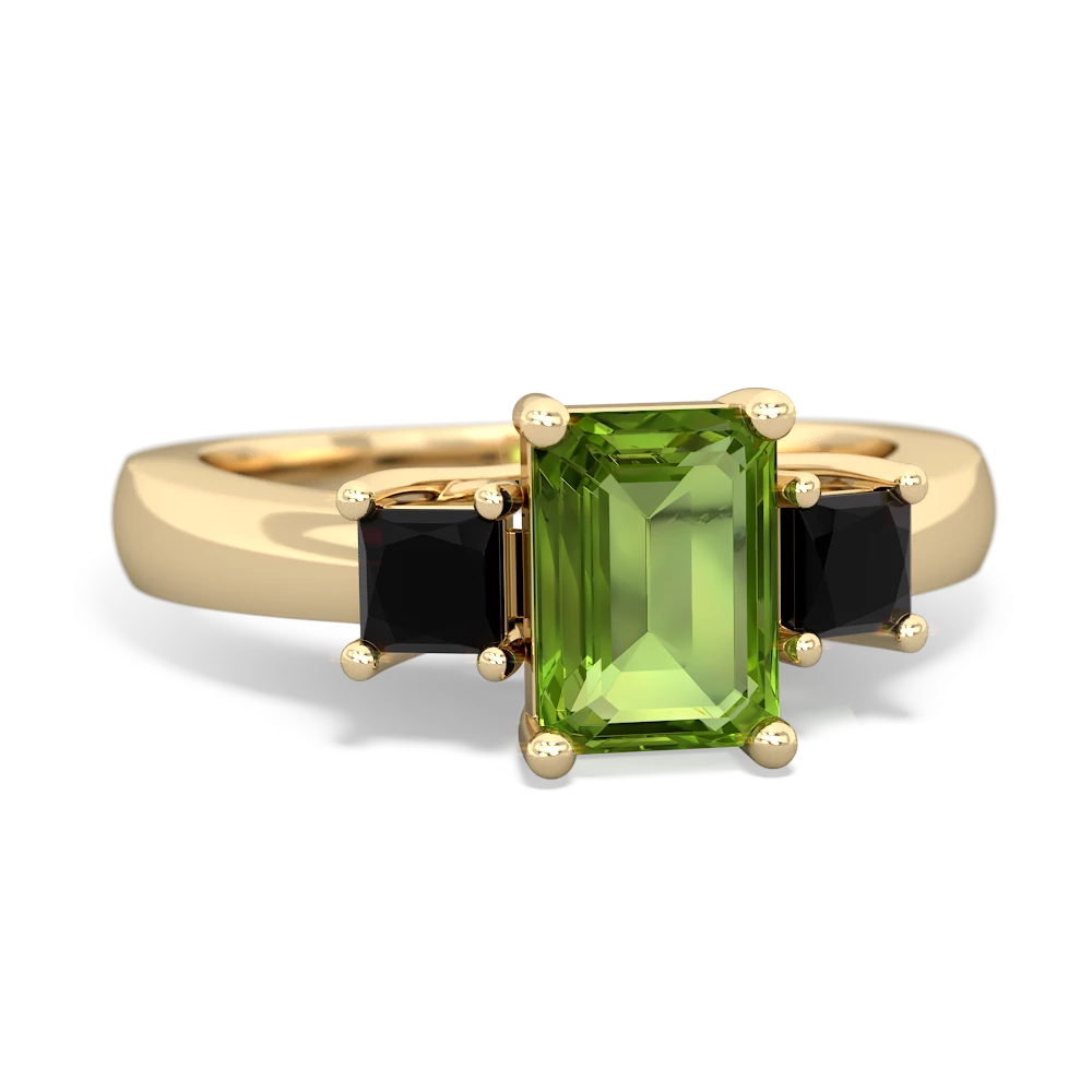 Peridot Three Stone Emerald-Cut Trellis 14K Yellow Gold ring R4021