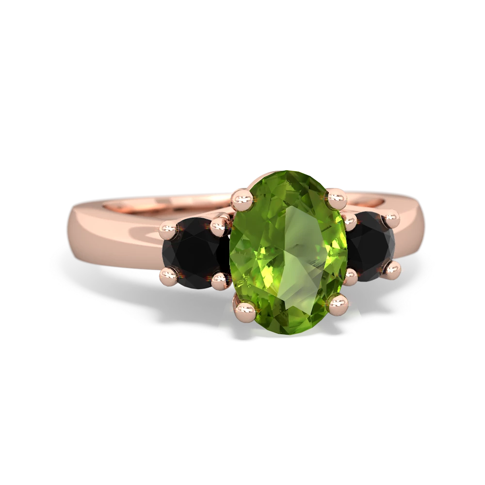 Peridot Three Stone Oval Trellis 14K Rose Gold ring R4024