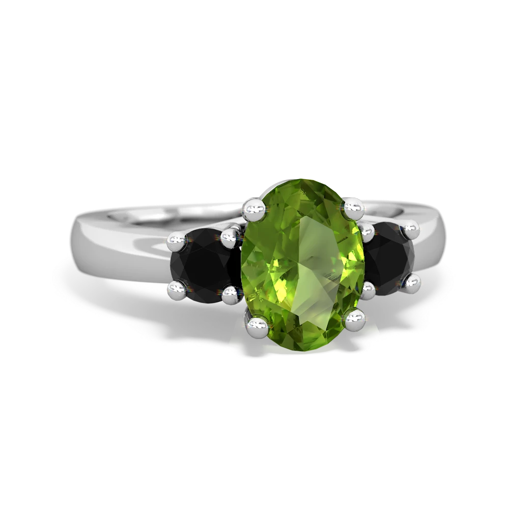 Peridot Three Stone Oval Trellis 14K White Gold ring R4024