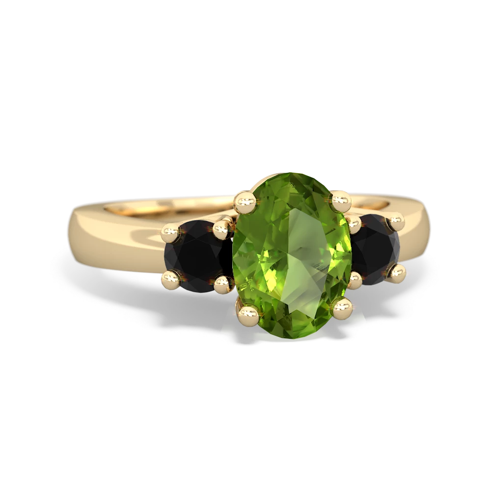 Peridot Three Stone Oval Trellis 14K Yellow Gold ring R4024