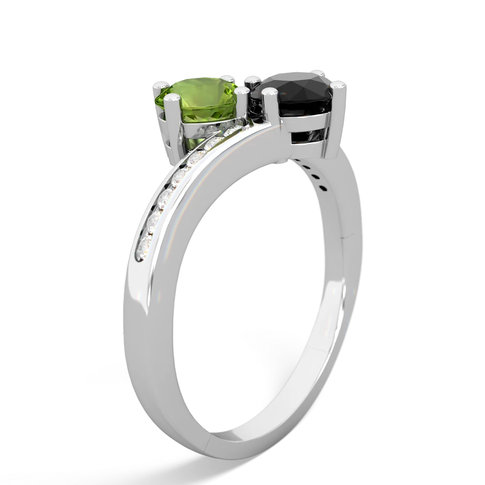 Peridot Channel Set Two Stone 14K White Gold ring R5303