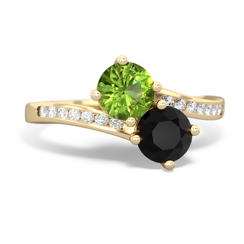 Peridot Channel Set Two Stone 14K Yellow Gold ring R5303