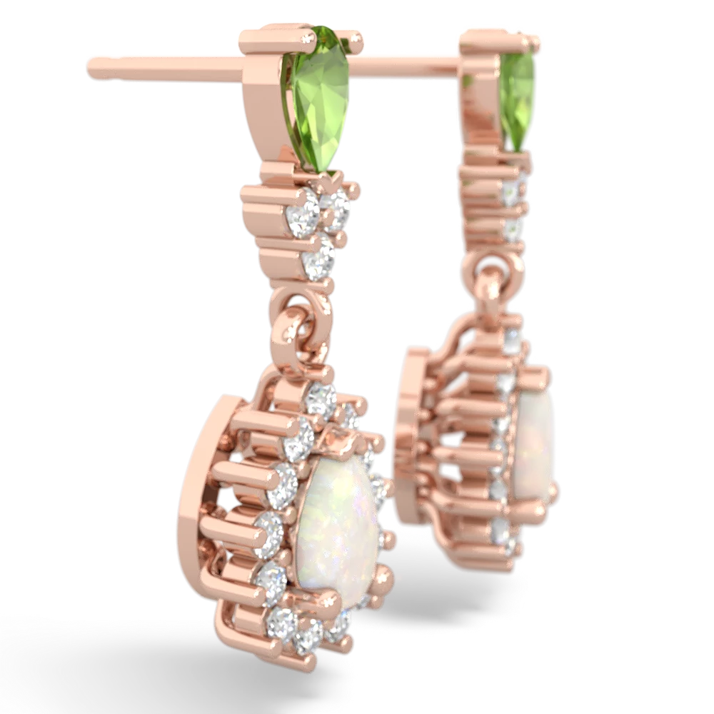Peridot Halo Pear Dangle 14K Rose Gold earrings E1882