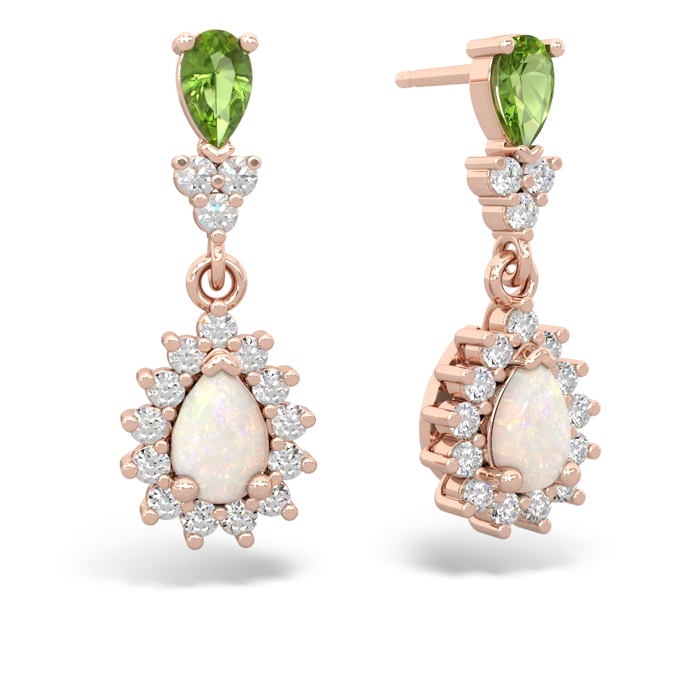 Peridot Halo Pear Dangle 14K Rose Gold earrings E1882