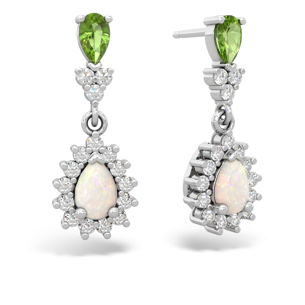 Peridot Halo Pear Dangle 14K White Gold earrings E1882