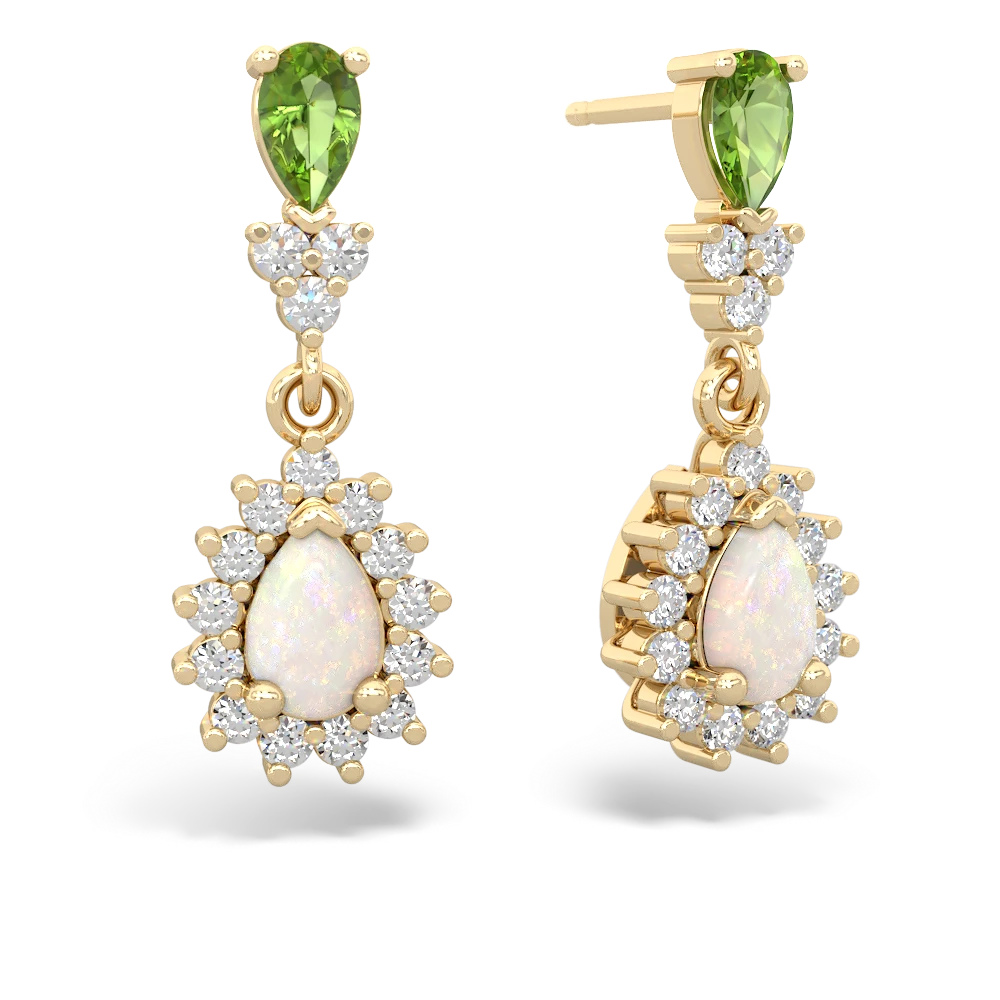 Peridot Halo Pear Dangle 14K Yellow Gold earrings E1882