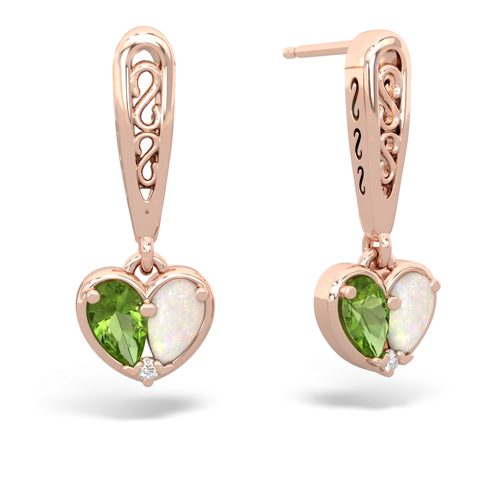 Peridot Filligree Heart 14K Rose Gold earrings E5070