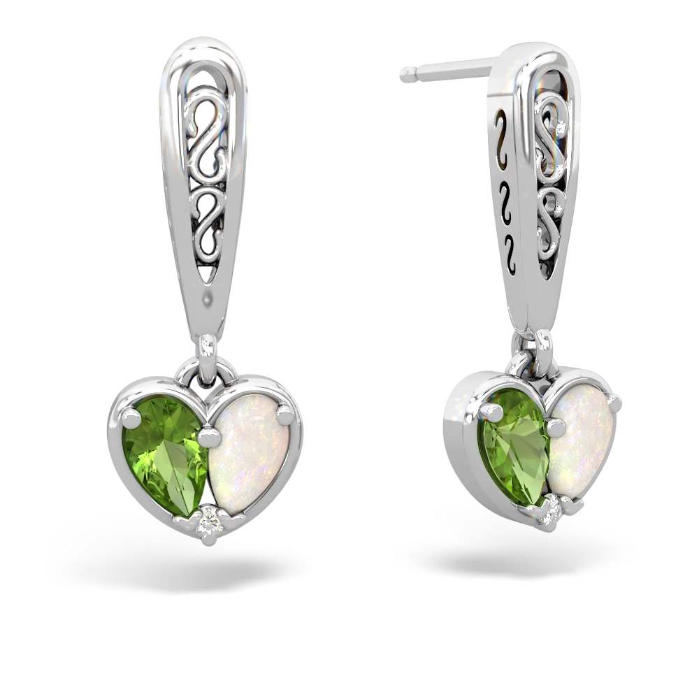 Peridot Filligree Heart 14K White Gold earrings E5070