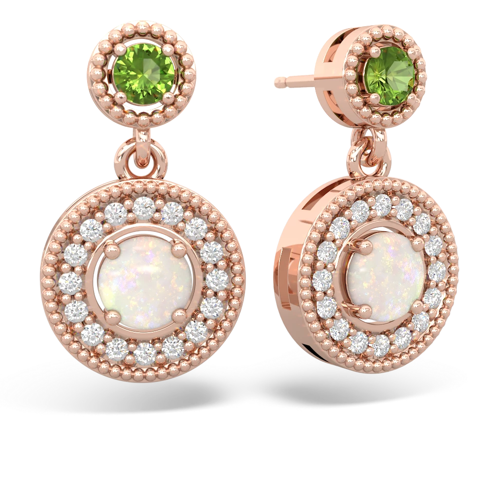 Peridot Halo Dangle 14K Rose Gold earrings E5319