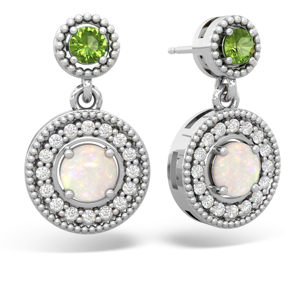 Peridot Halo Dangle 14K White Gold earrings E5319