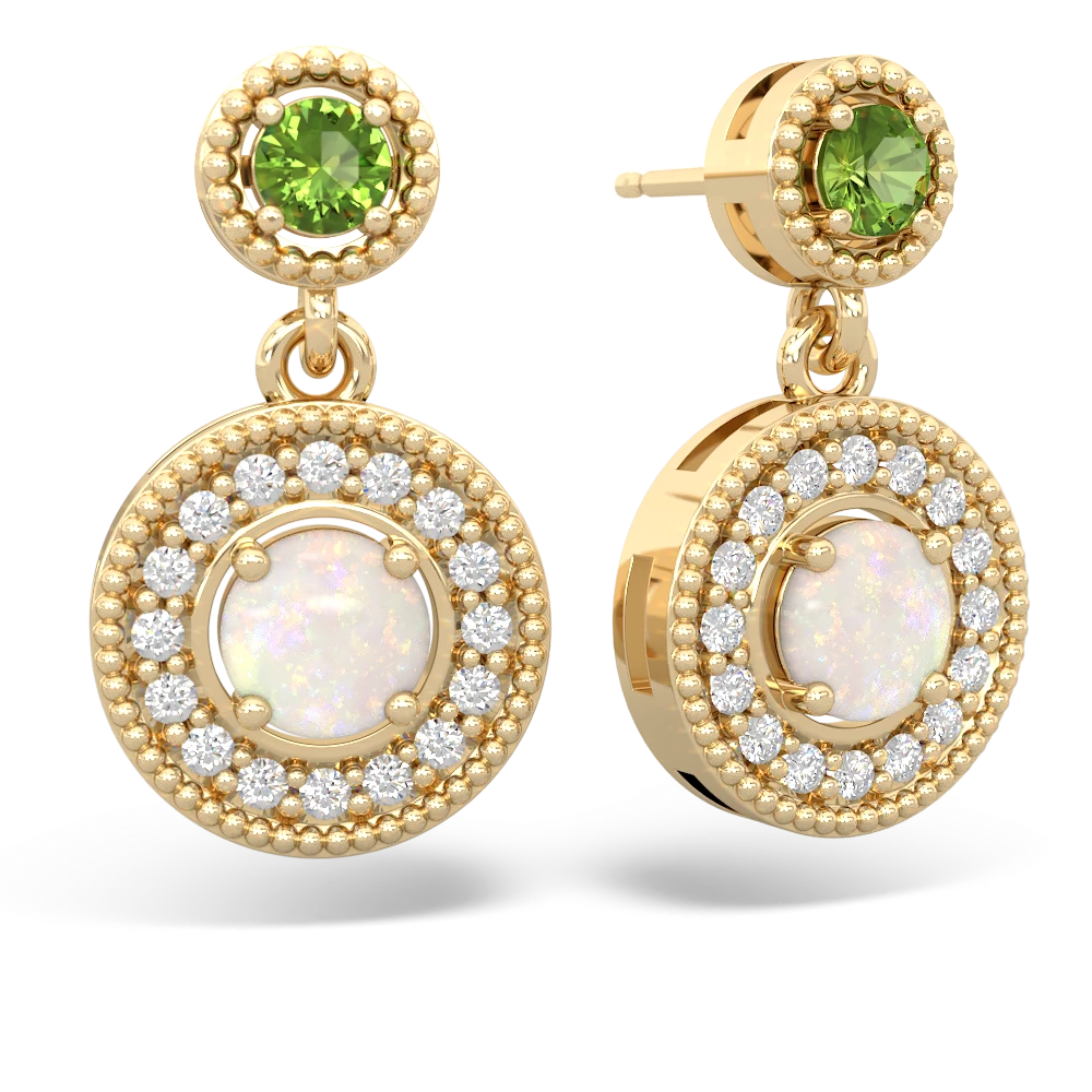 Peridot Halo Dangle 14K Yellow Gold earrings E5319